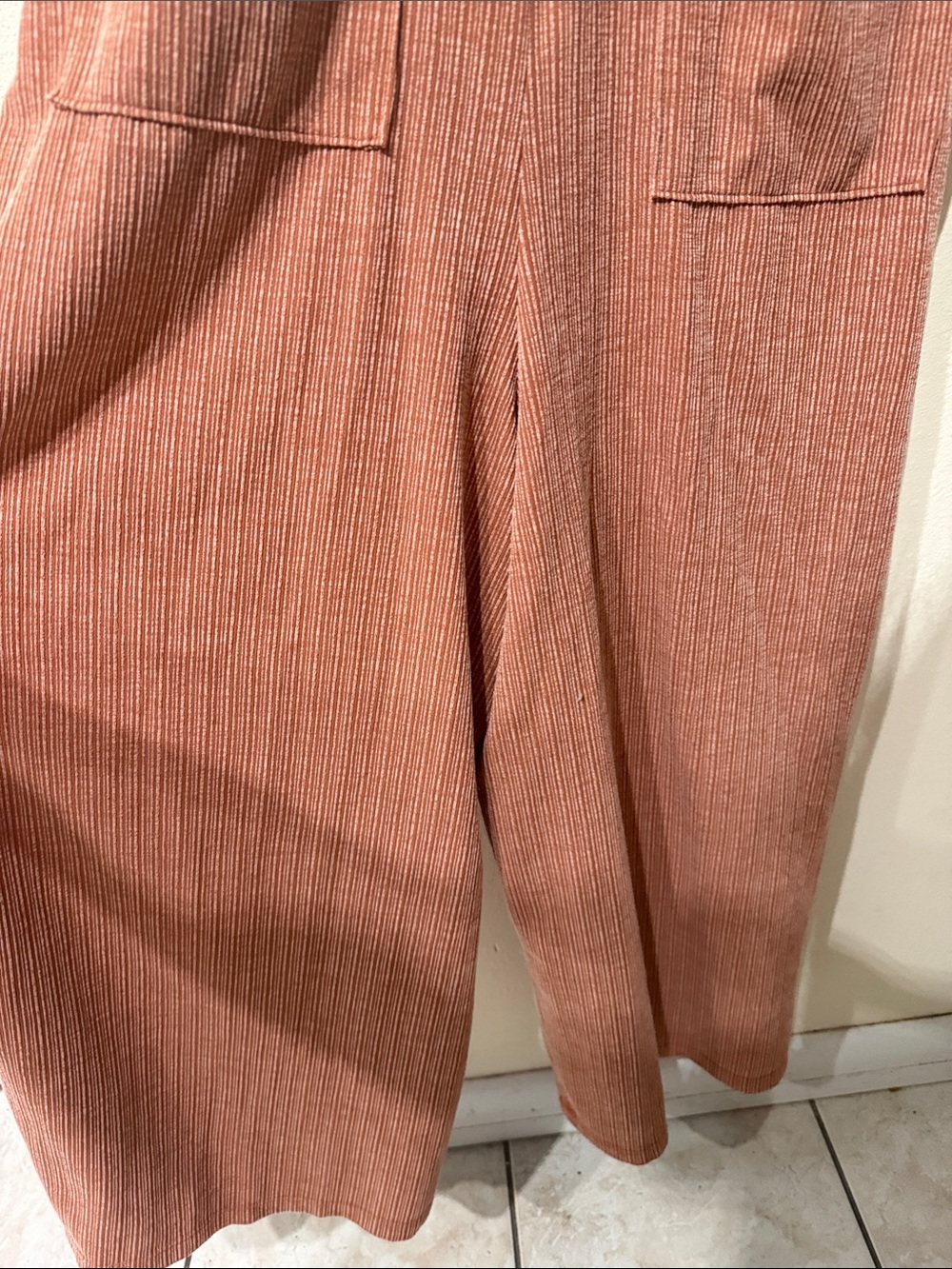 Three Bird Nest High Hopes Overalls Boho Jumpsuit in Rust Ribbed Wide-Leg - Picture 4 of 7